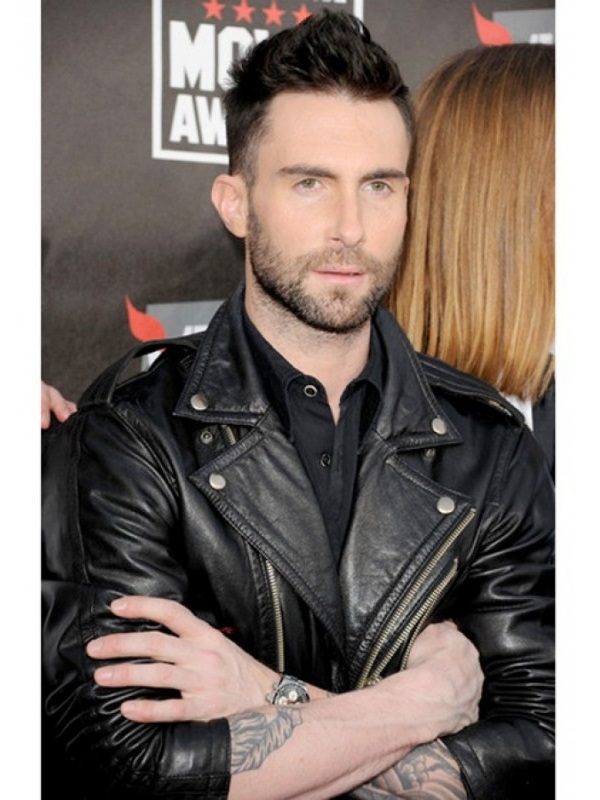 Singer Adam Levine Motorbiker Black Leather Jacket